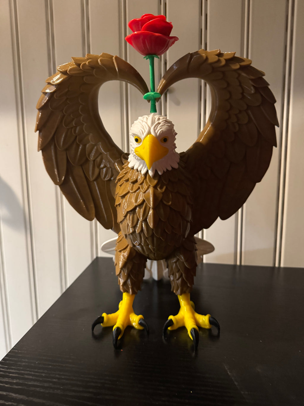 3D Printed Bald Eagle with Rose Sculpture - Patriotic Romance Art
