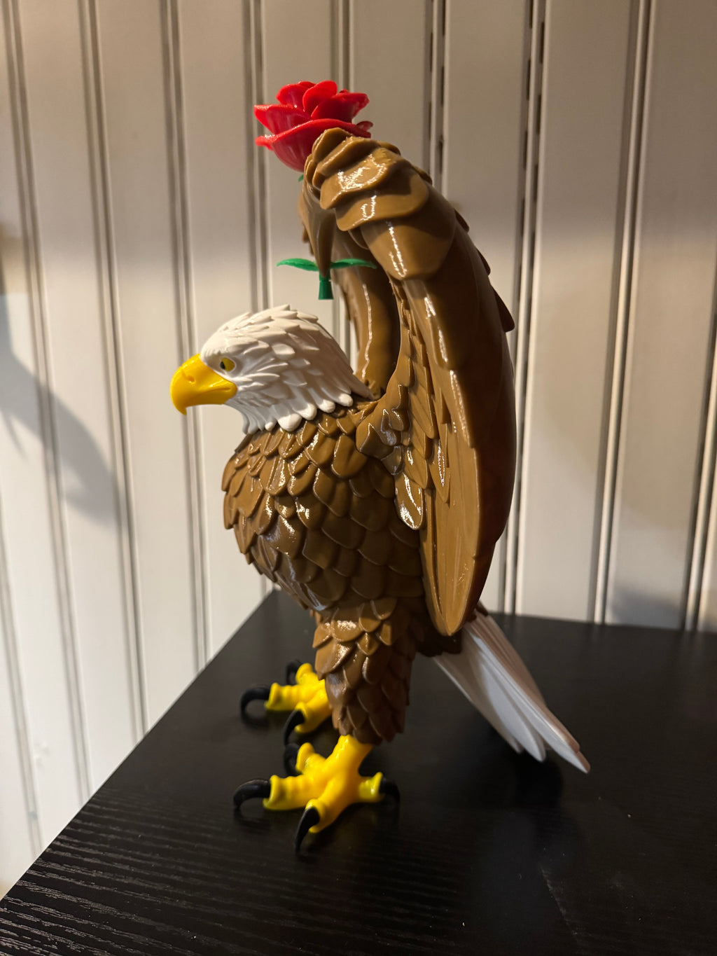 3D Printed Bald Eagle with Rose Sculpture - Patriotic Romance Art