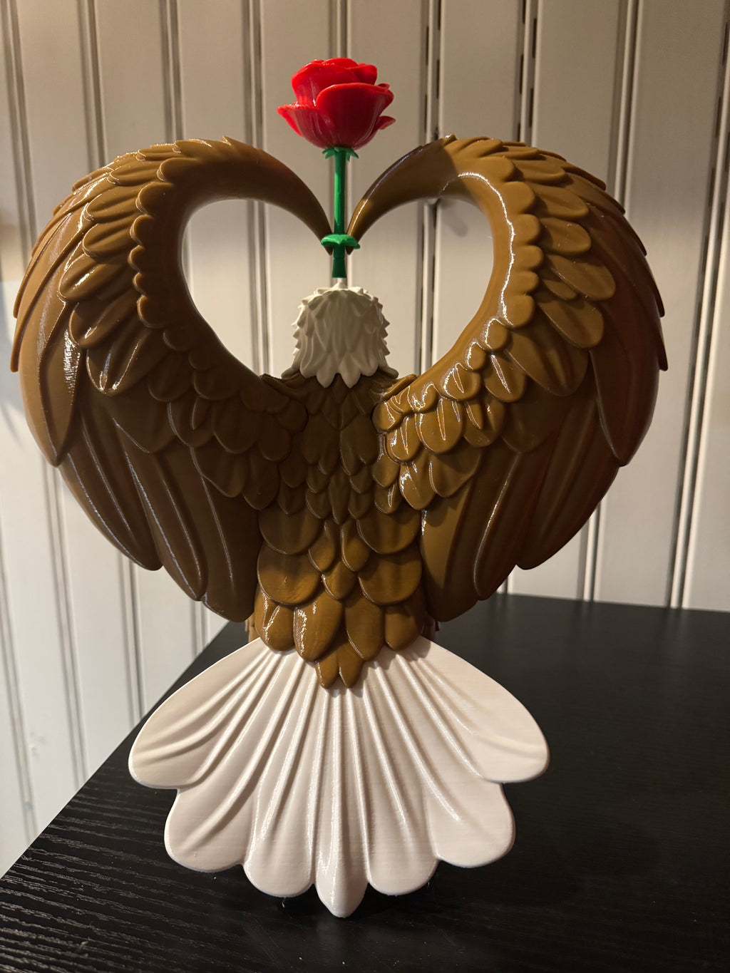 3D Printed Bald Eagle with Rose Sculpture - Patriotic Romance Art