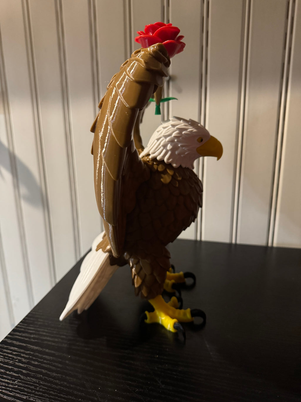 3D Printed Bald Eagle with Rose Sculpture - Patriotic Romance Art