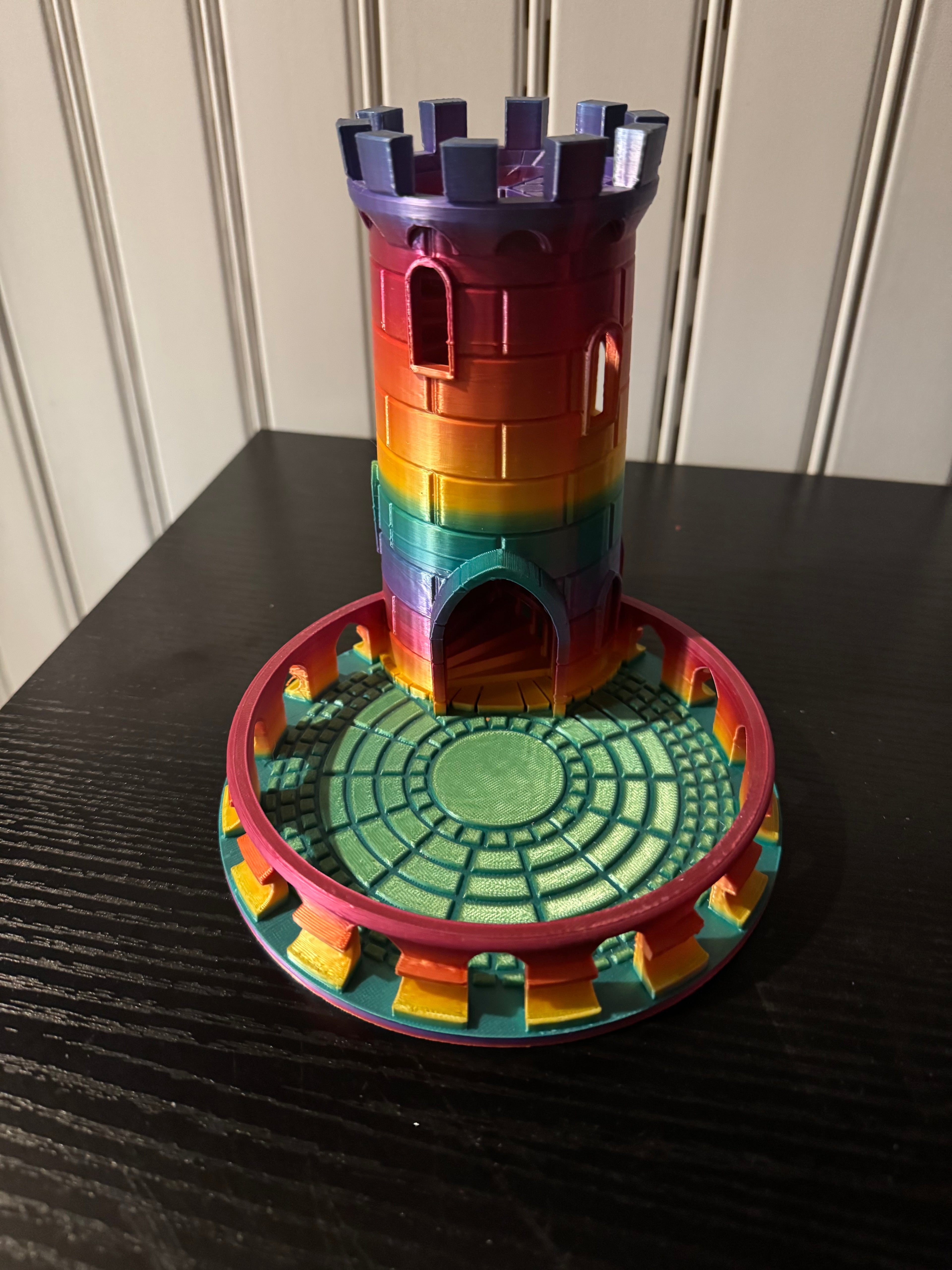 Rainbow Silk PLA Castle Dice Tower - Deluxe Edition with Decorative Tray