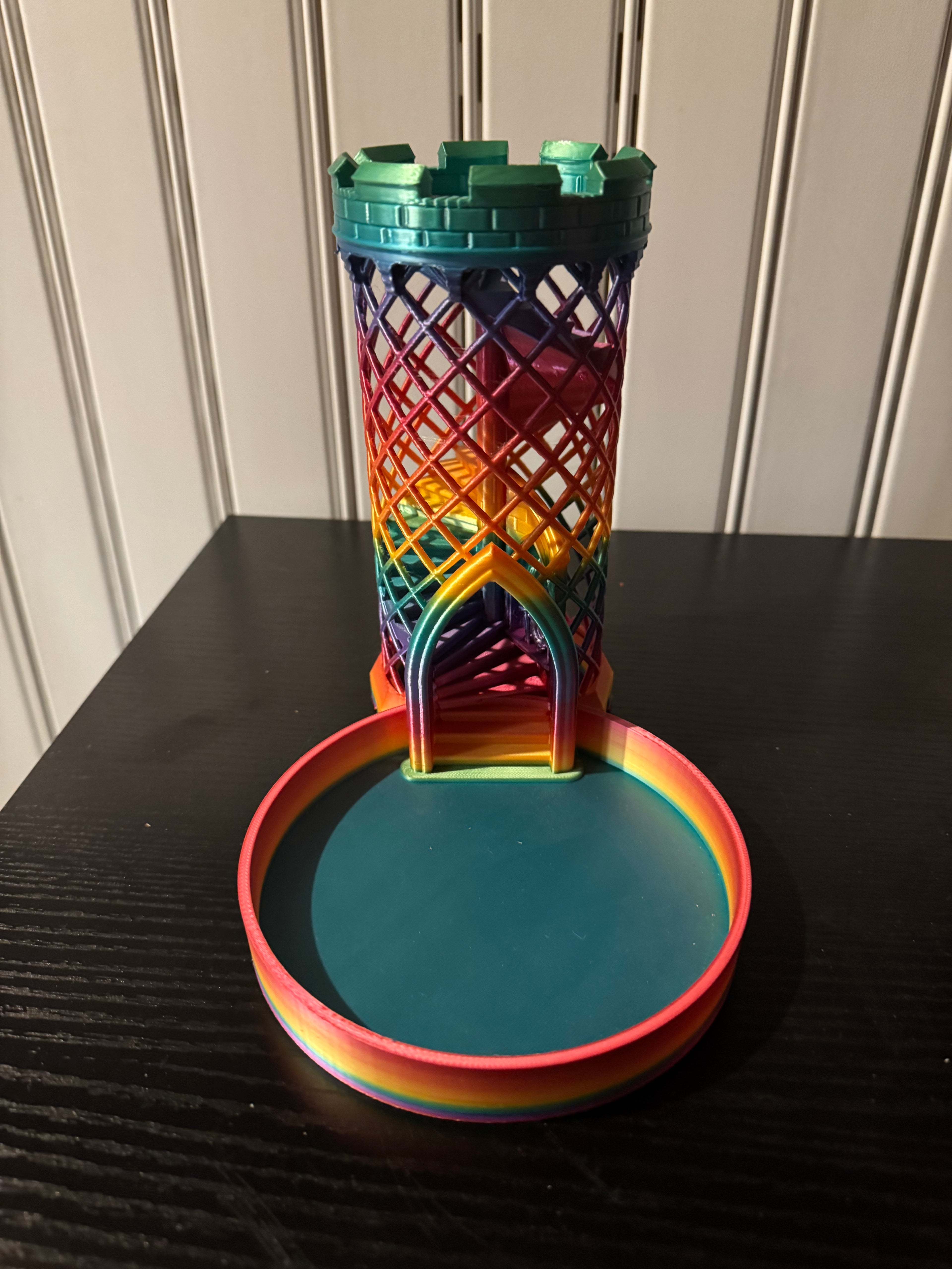 Rainbow Silk PLA Castle Dice Tower - Multicolor Tabletop Gaming Accessory