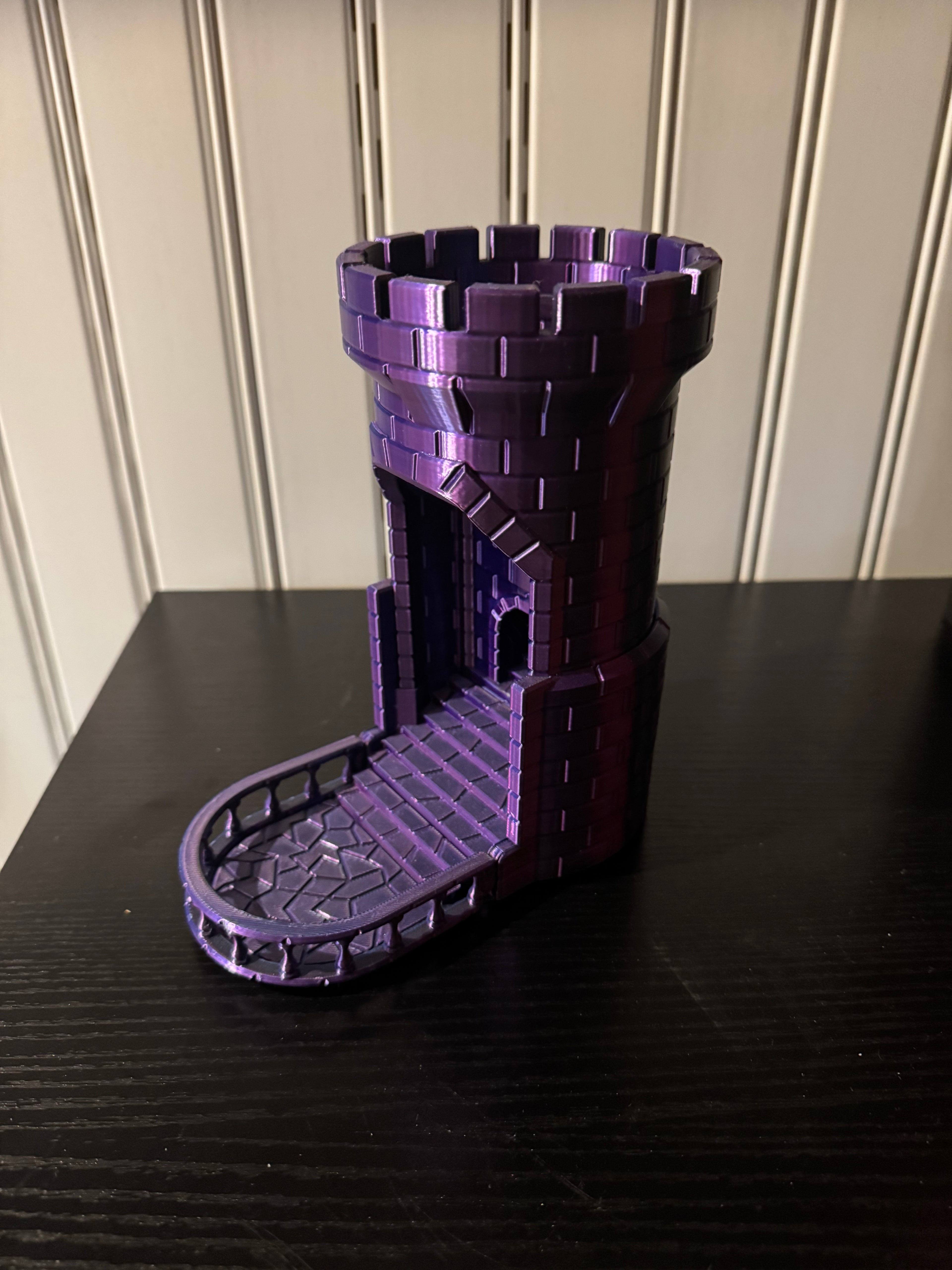 3D Printed Castle Dice Tower with Drawbridge - Tabletop Gaming Accessory