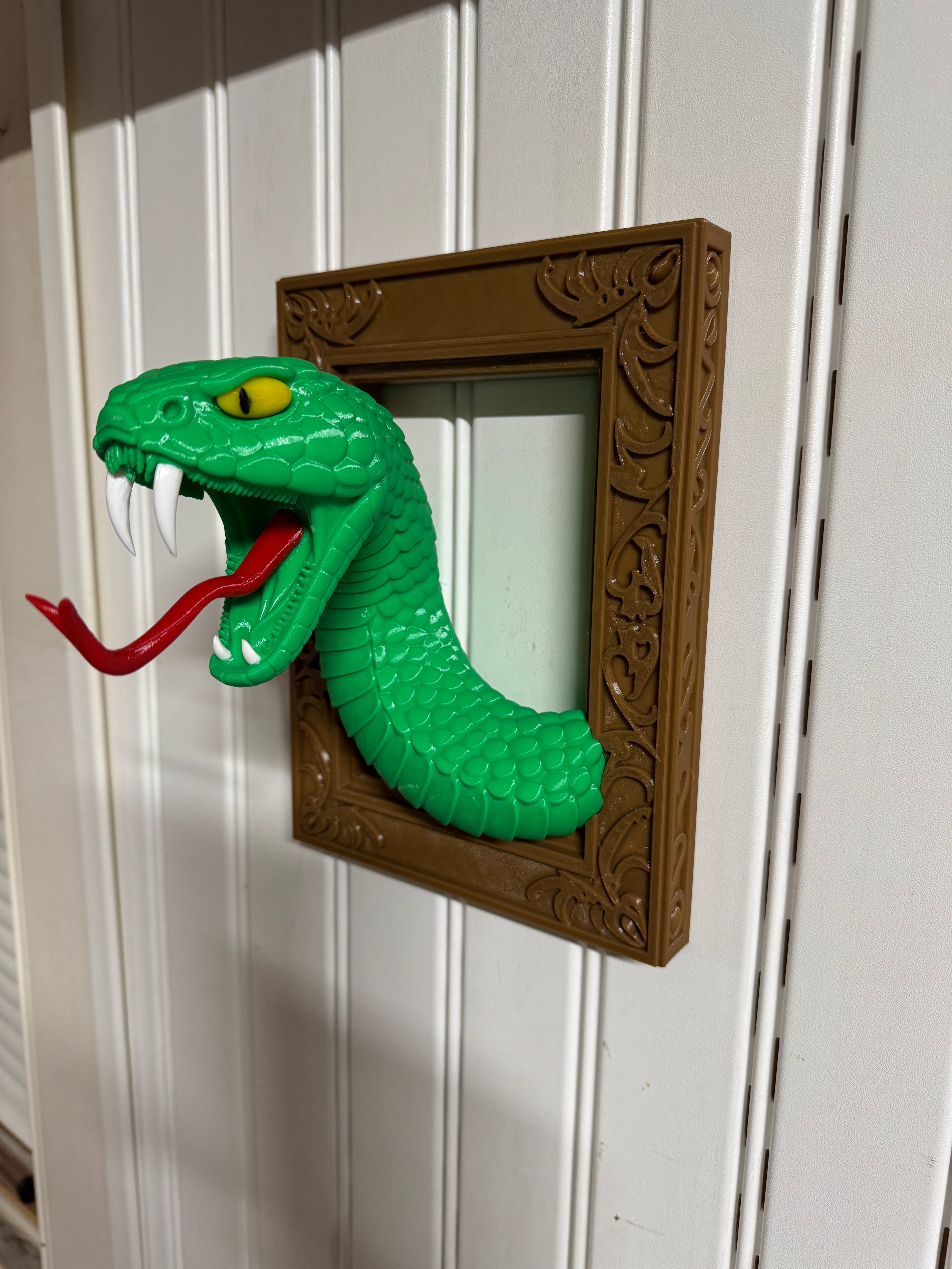 3D Printed Snake Wall Mount with Decorative Frame - PETG Wall Art