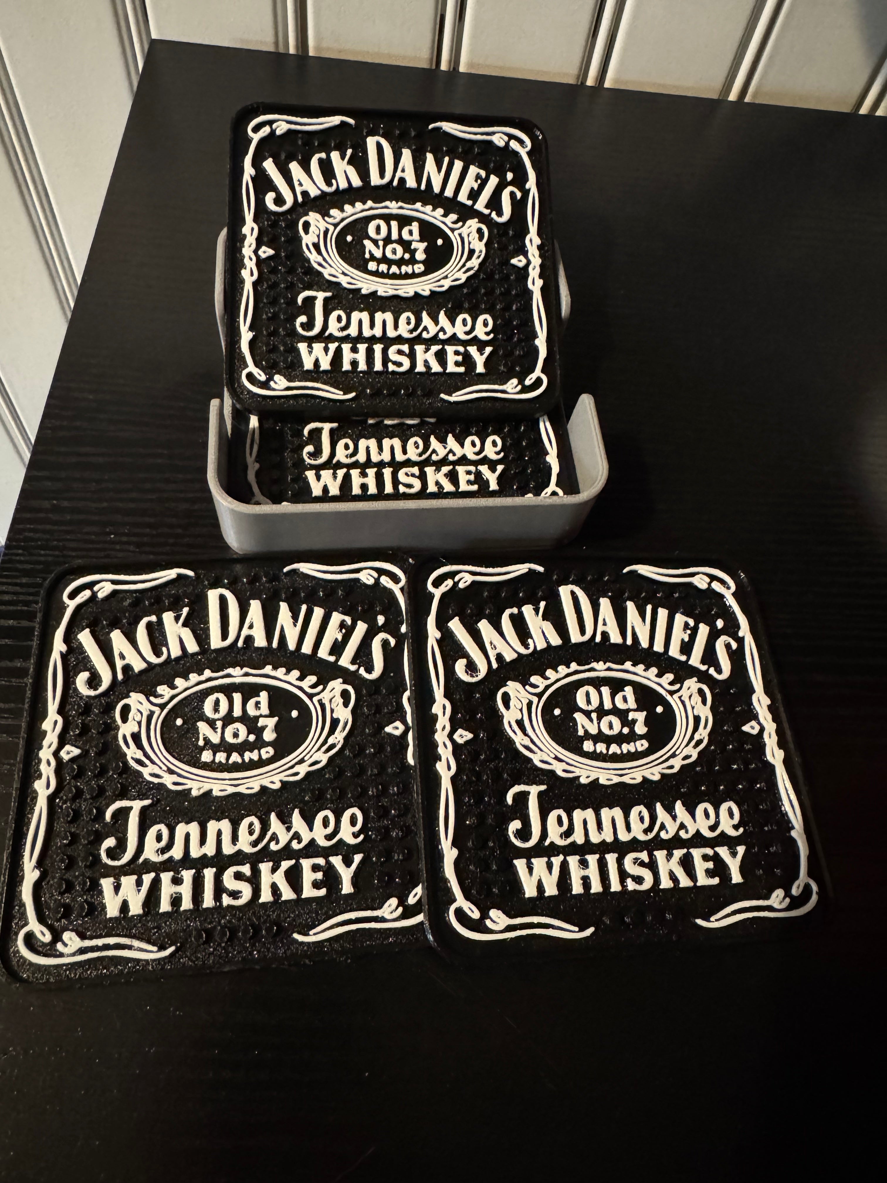 Jack Daniel's 3D Printed Coaster Set - PETG with Holder (Set of 4)