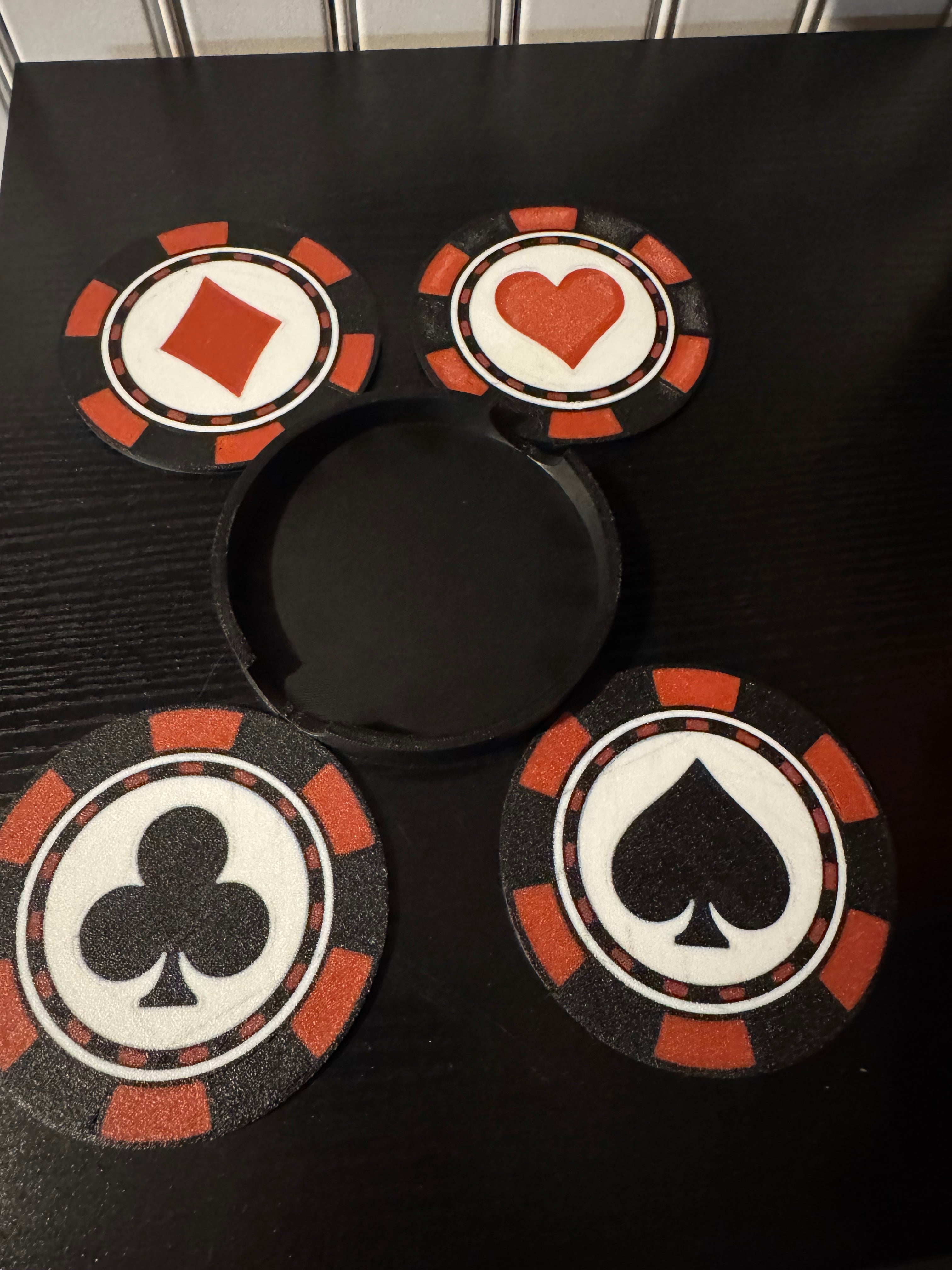 Poker Suit Coaster Set - 3D Printed Playing Card Suits with Holder (Set of 4)