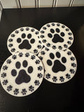 3D Printed Round Paw Print Coaster Set with Holder