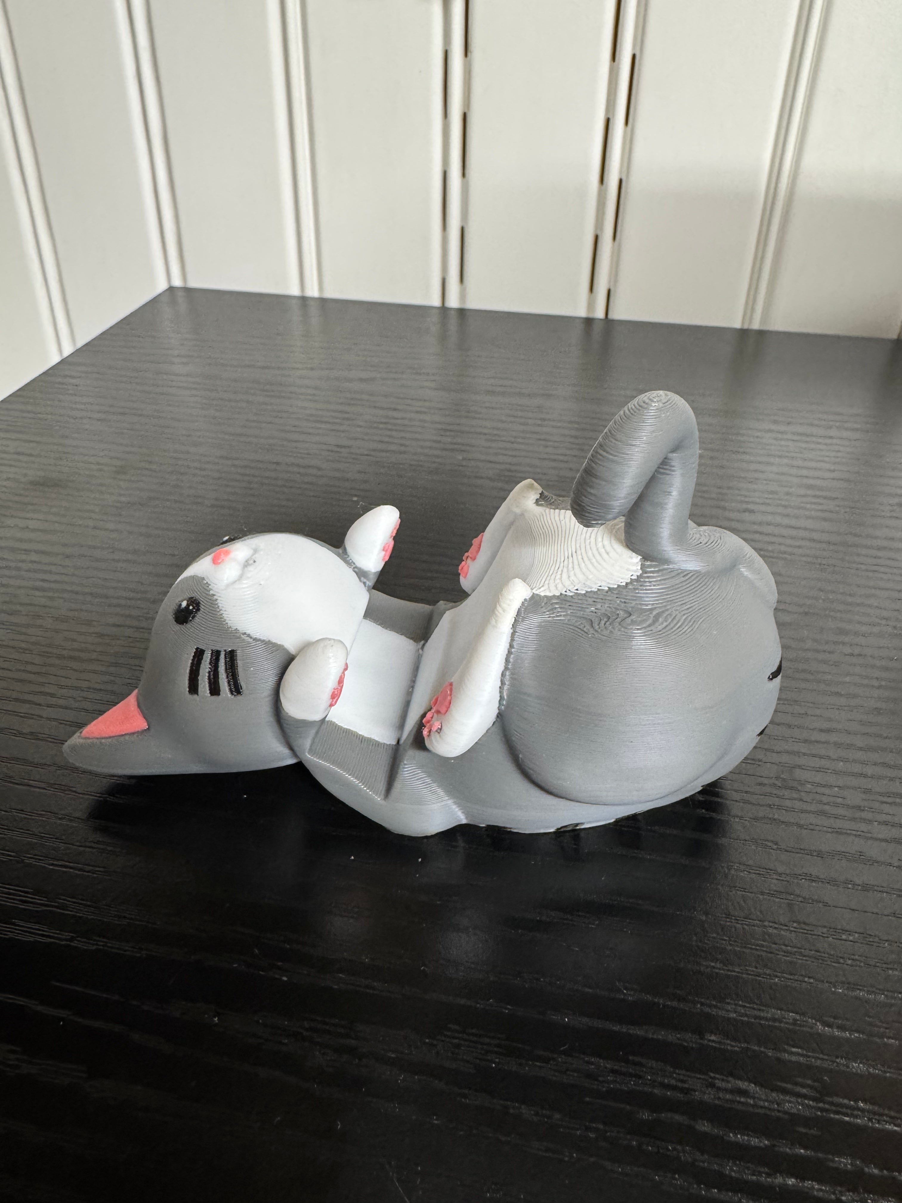 3D Printed Cat Phone Holder - Playful Kitty on Her Back Desk Stand