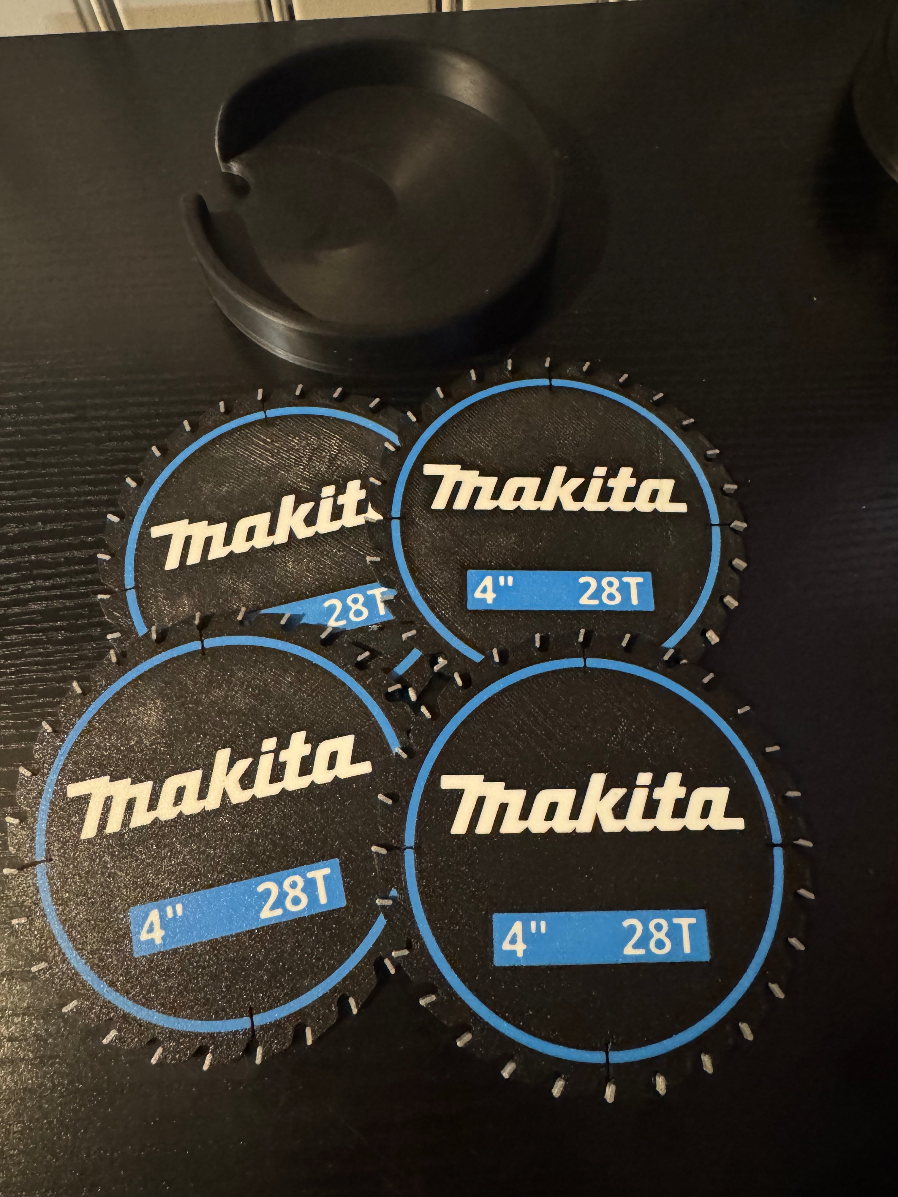Makita 3D Printed Saw Blade Coaster Set with Holder - 4.25" 28T (Set of 4)