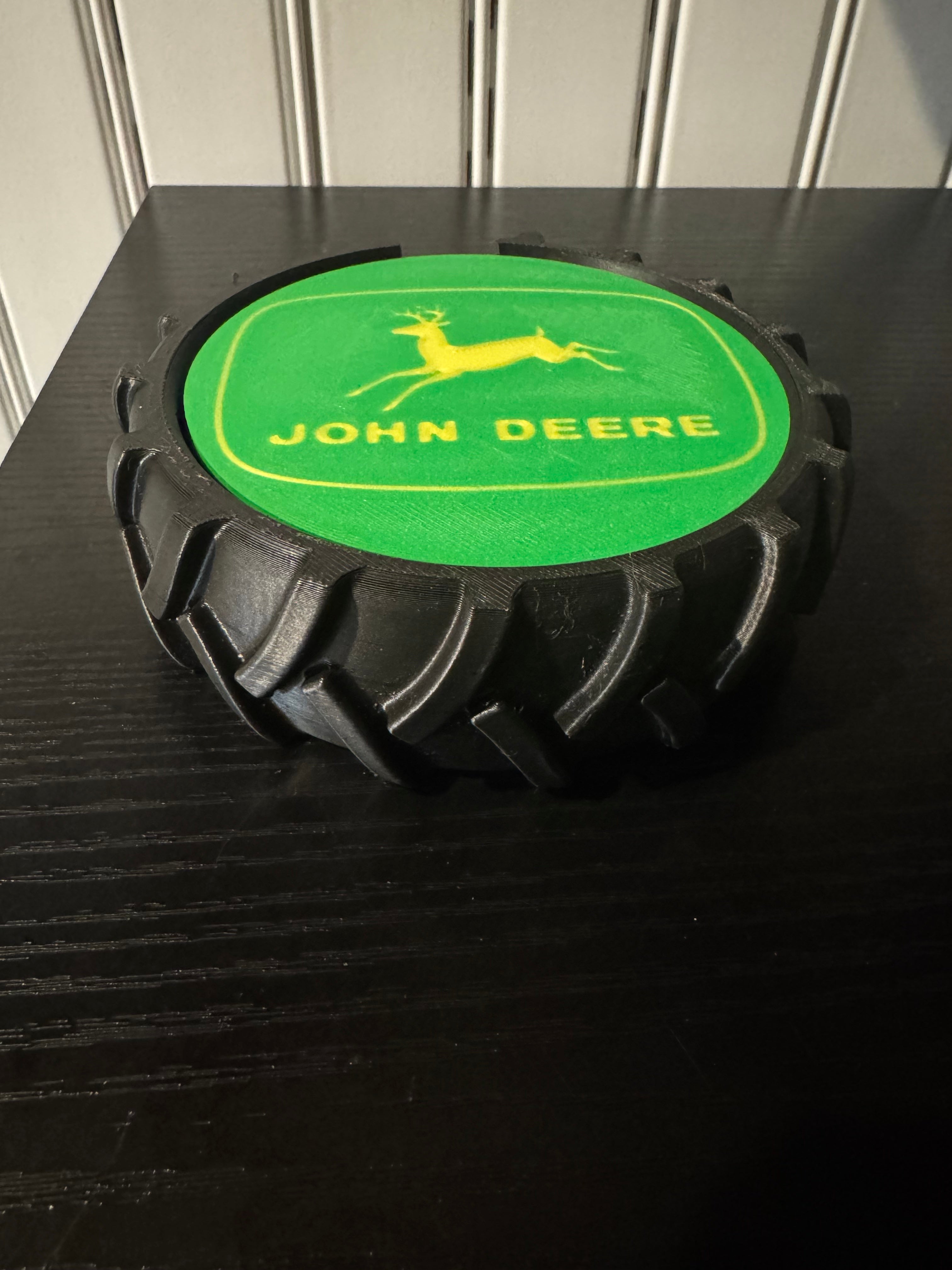 John Deere 3D Printed Coaster Set with Tractor Tire Holder (Set of 4)