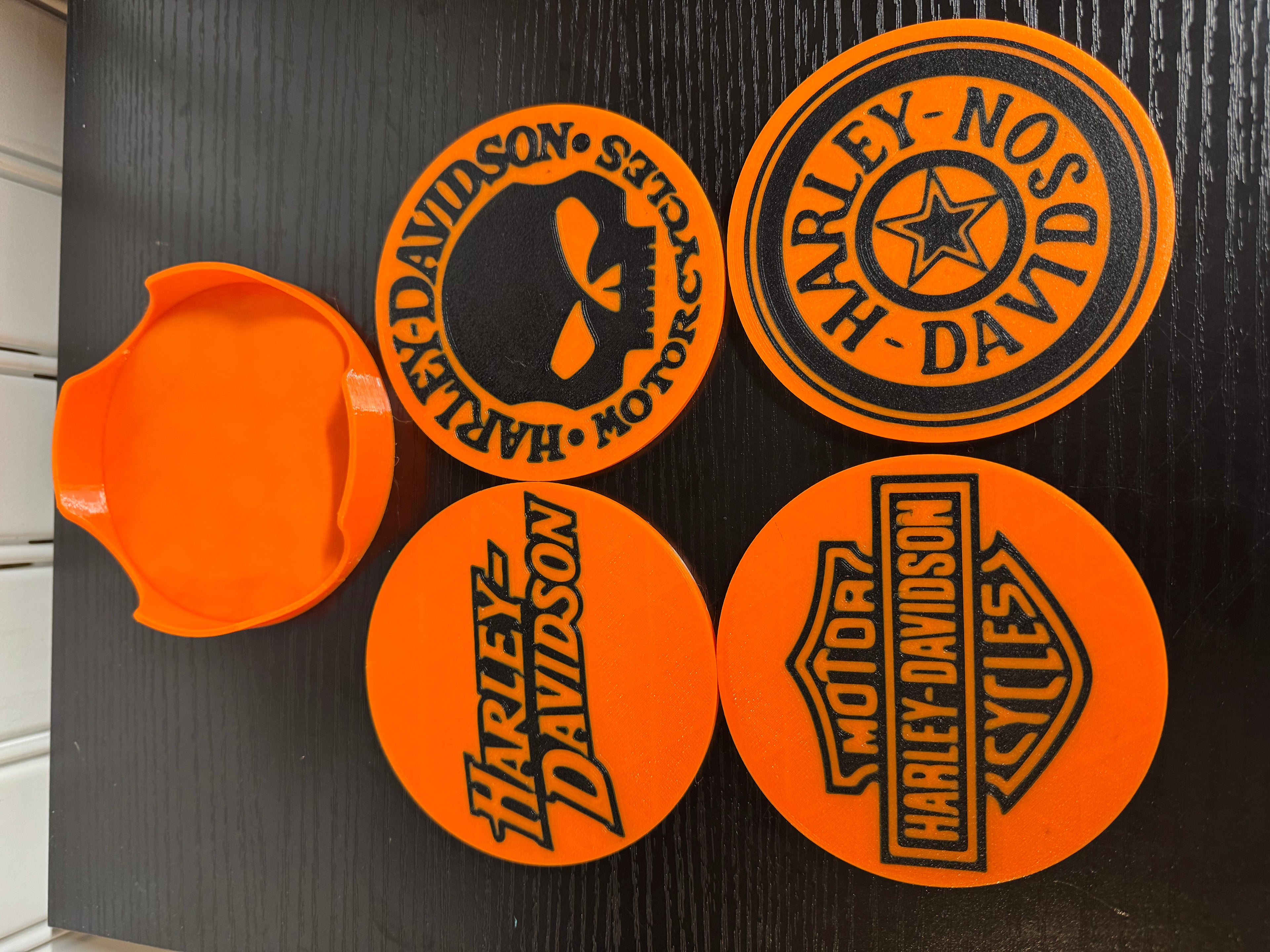 Harley-Davidson 3D Printed Coaster Set with Holder - PETG (Set of 4)