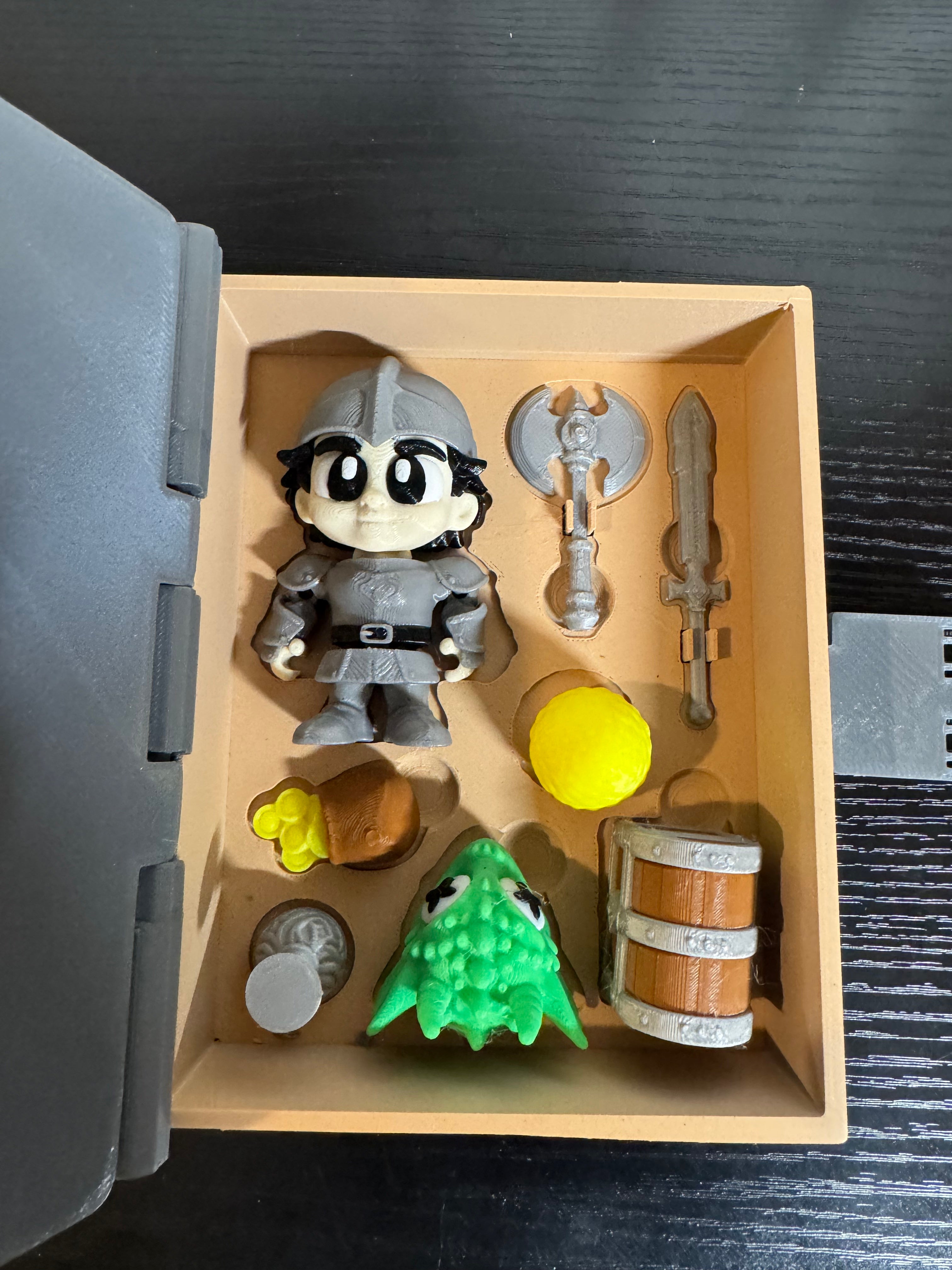 3D Printed Knight Book Display Box with Accessories - Collectible Figure Set