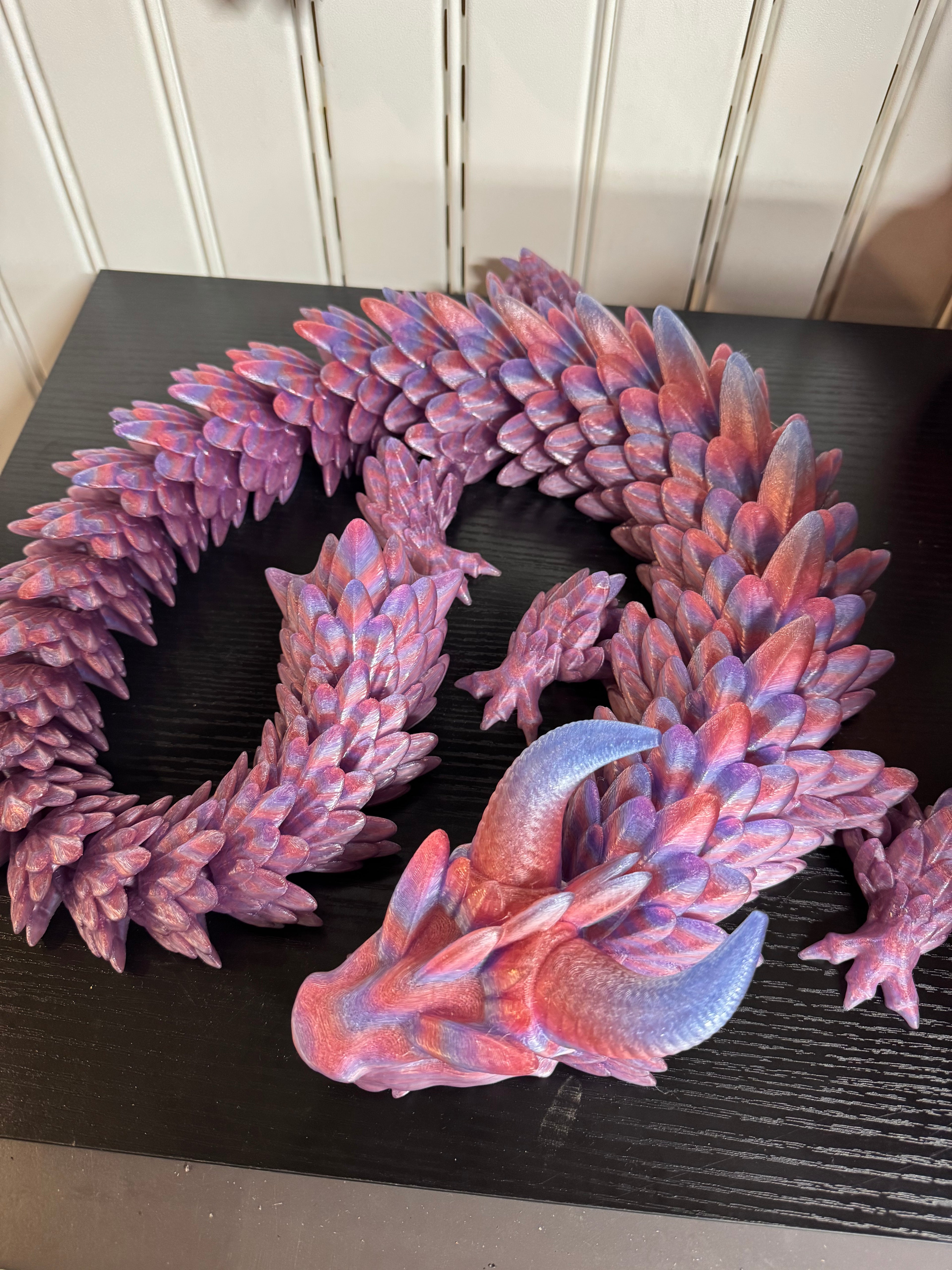 3D Printed Articulated Dragon Sculpture - Large 39" Crystal Dragon Display Piece