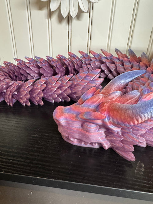 3D Printed Articulated Dragon Sculpture - Large 39" Crystal Dragon Display Piece