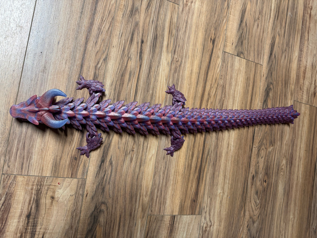 3D Printed Articulated Dragon Sculpture - Large 39" Crystal Dragon Display Piece