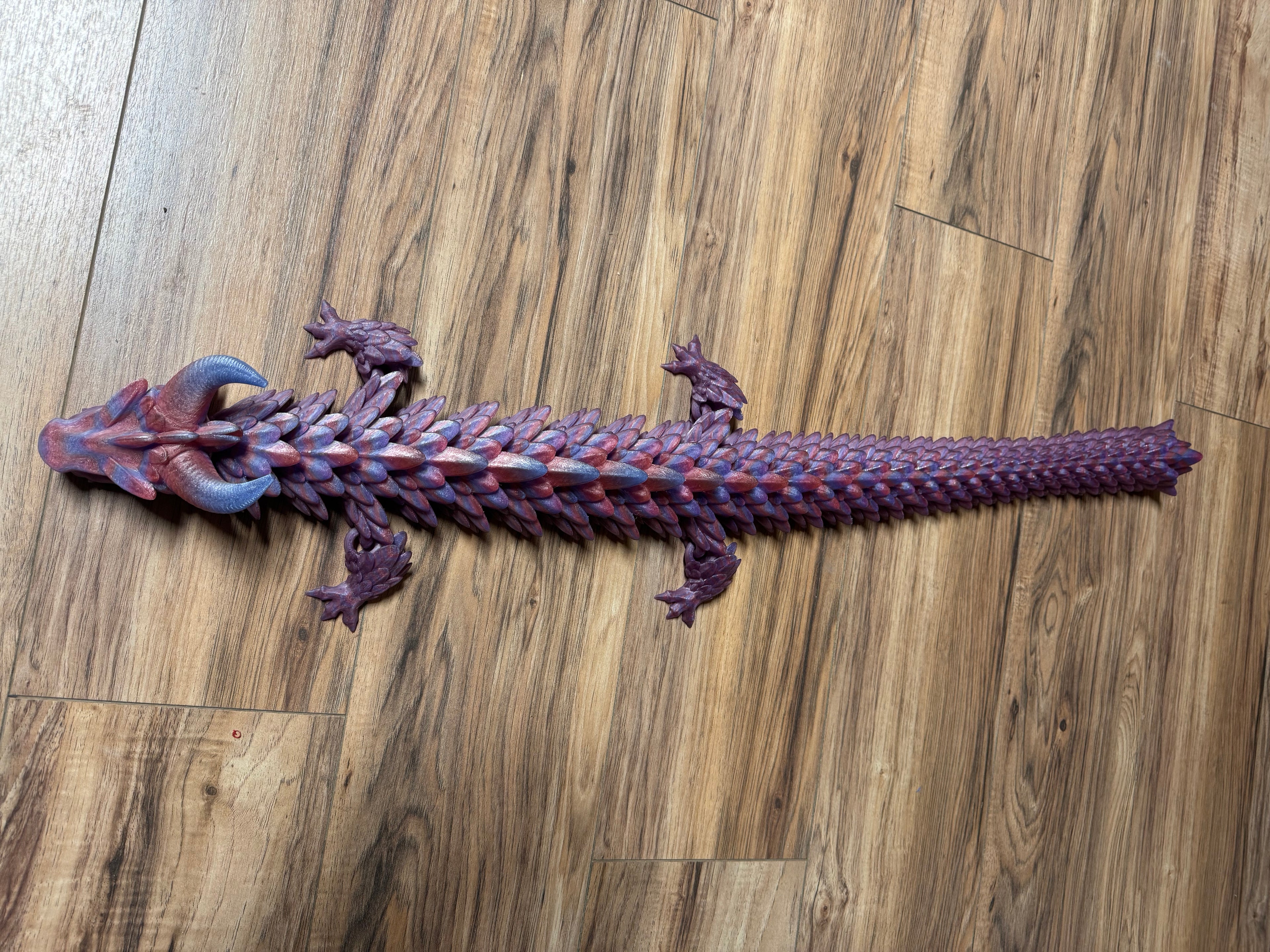 3D Printed Articulated Dragon Sculpture - Large 39" Crystal Dragon Display Piece