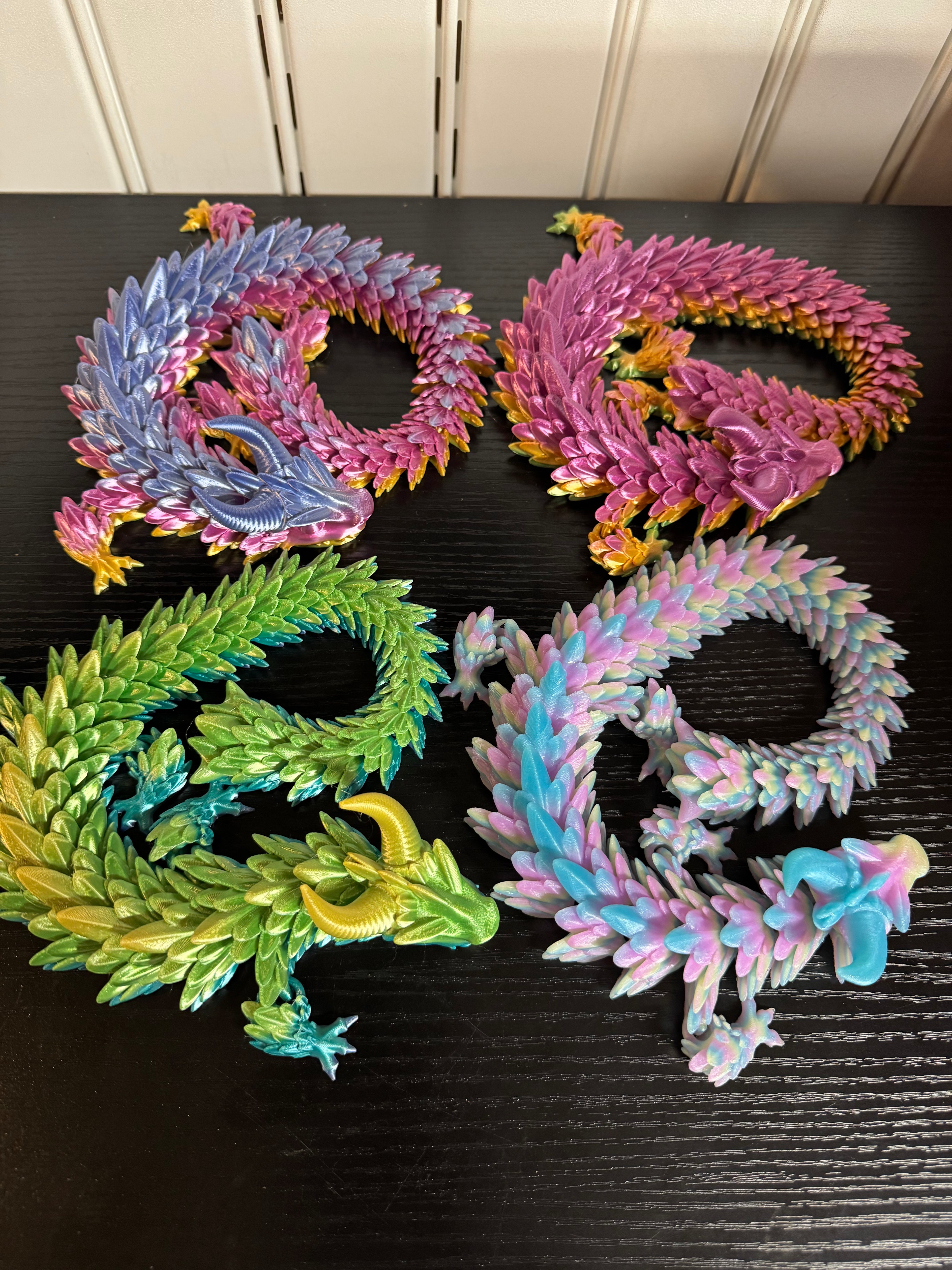 3D Printed Articulated Dragon - 16" Rainbow Silk PLA Display Piece