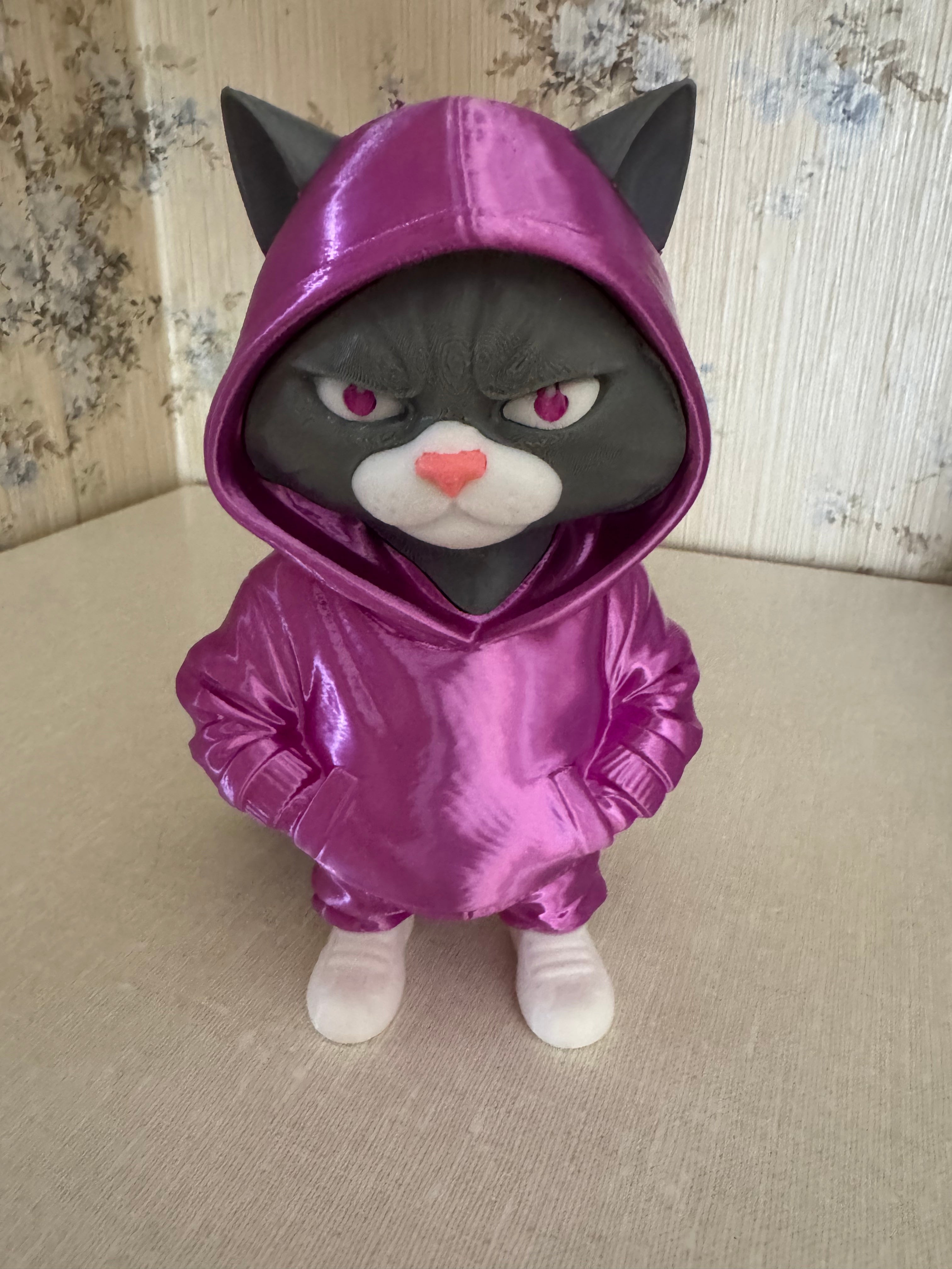 Urban Hoodie Cat 3D Printed Figure – Silk PLA Custom Resizable