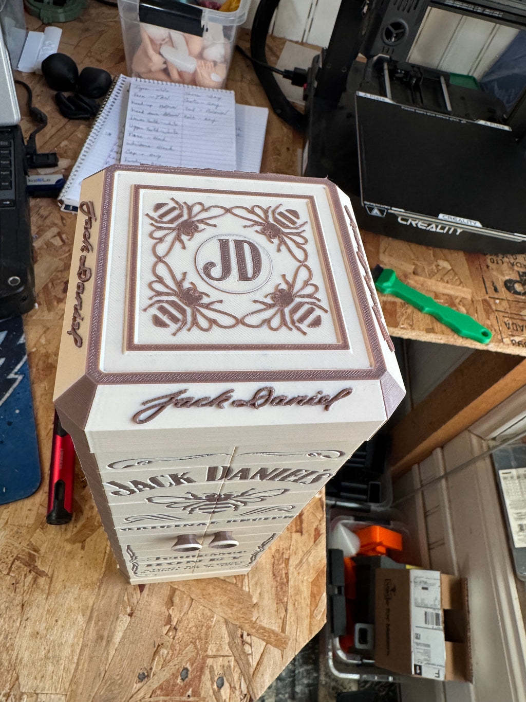 3D Printed Jack Daniel's Tennessee Honey 1.75L Articulated Display Box – Matte PLA