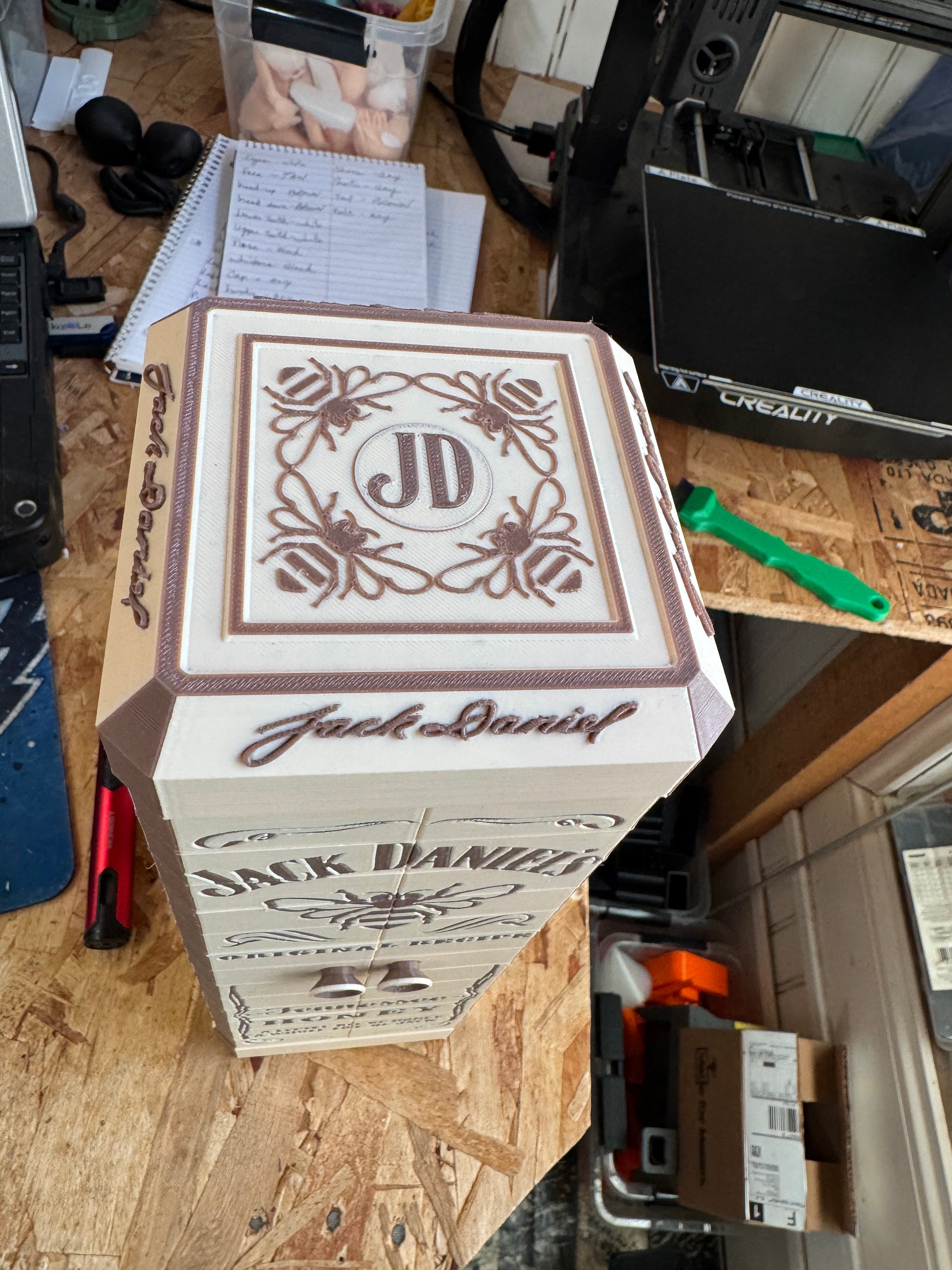 3D Printed Jack Daniel's Tennessee Honey 1.75L Articulated Display Box – Matte PLA